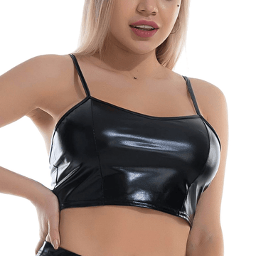 Fashion Women's Glossy Sleeveless Crop Top / Shiny Metallic Camis with Adjustable Spaghetti Straps - EVE's SECRETS
